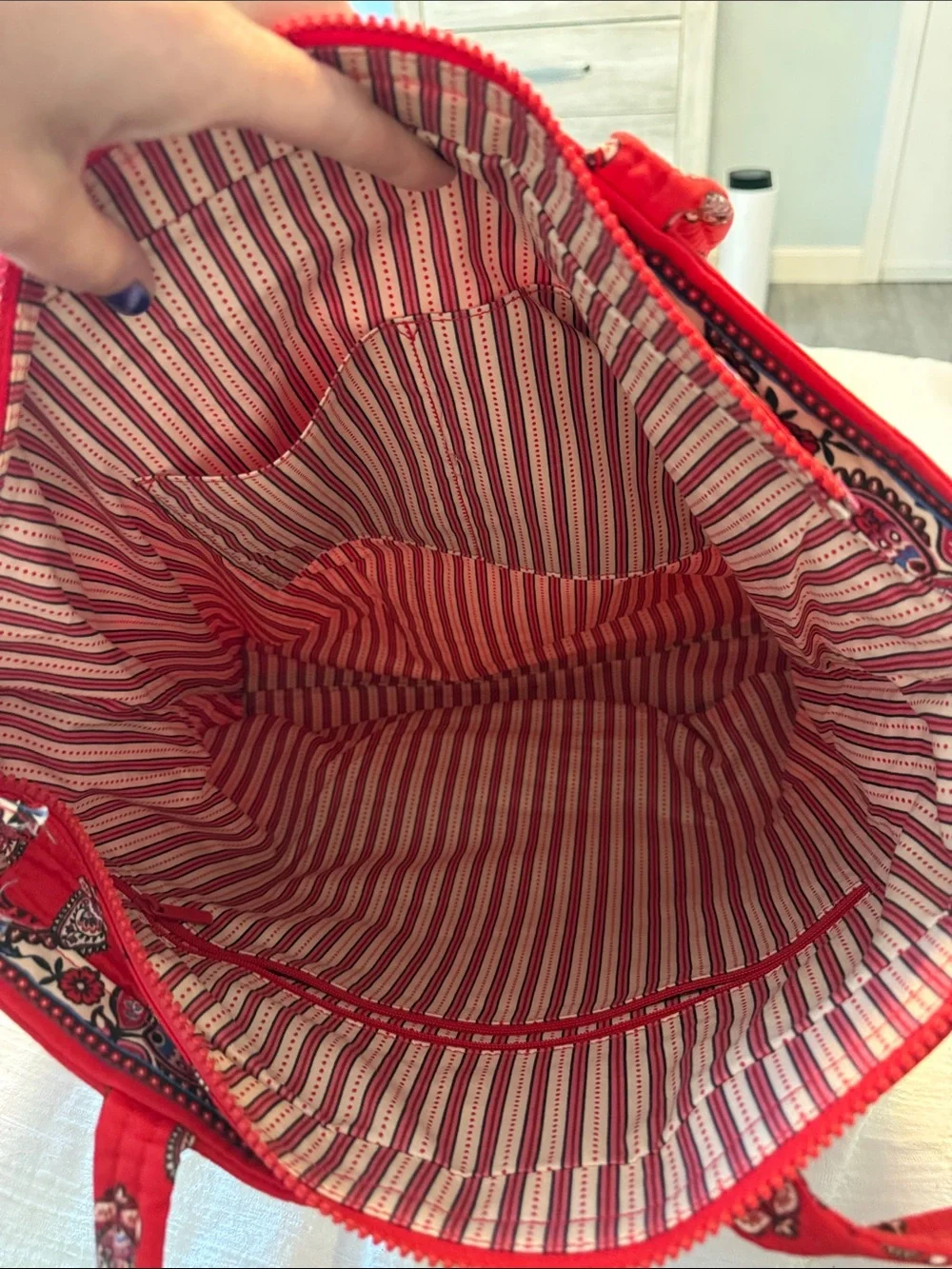 Vera Bradley Red Paisley Quilted Tote with Cream Trim